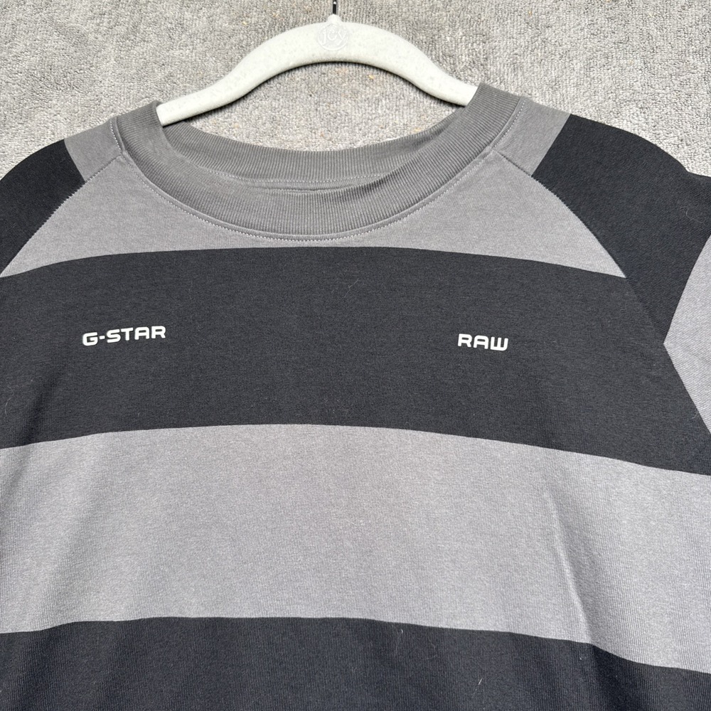 G-Star RAW Men's Black Gray Striped Rugby‎ Tee Large Boxy Fit Streetwear